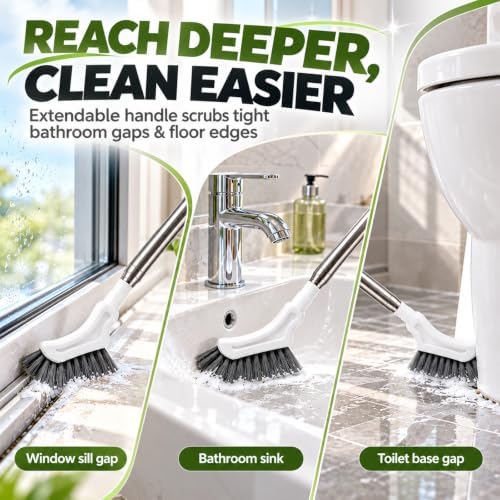 Multifunctional Extendable Long Handle Floor Scrub Brush, L-Shaped Heads