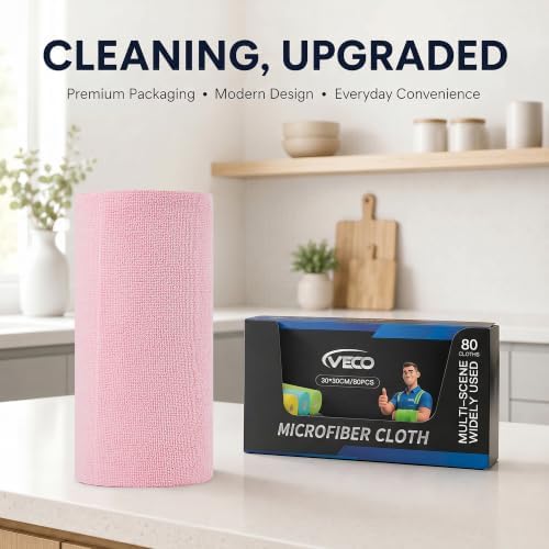 Microfiber Cleaning Cloth Roll 80 PCS, 12" x 12"