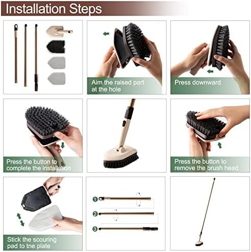 Tub & Tile Scrubber Kit with Long Handle, 2 Different Cleaner Brush