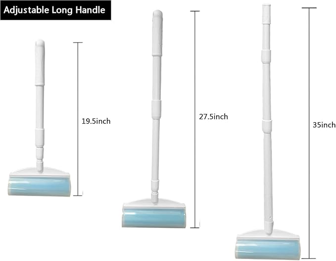 8 Inch Reusable Large Lint Roller, Washable Sticky Pet Hair Remover with Retractable Extendable Long Handle, Big Cleaning Tool for Clothes, Sofa, Carpet, Furniture, 1 Large, 1 Refill and 2 Mini Size