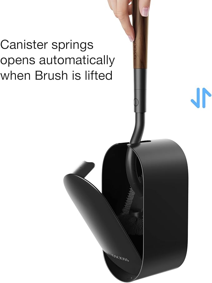 Toilet Bowl Brush and Holder, OSCIOSS Toilet Brush Set with Ergonomic Design, Compact Size, Durable Bristles, RV Toilet Brushes & Holders for Dead Corner Clean (Wood&Black, 2pack)