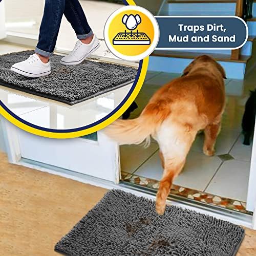 Super Water Absorbent Door Mat Indoor, Microfiber Quick Dry Chenille Entryway Rug, Slip Resistant Front Door Mat, Indoor Mats for Entryway, Machine Washable Pet Rug, Grey 30"x19"