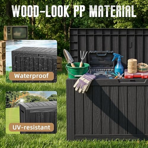 135 Gallon Deck Boxes Outdoor Waterproof Storage Box with Wheels