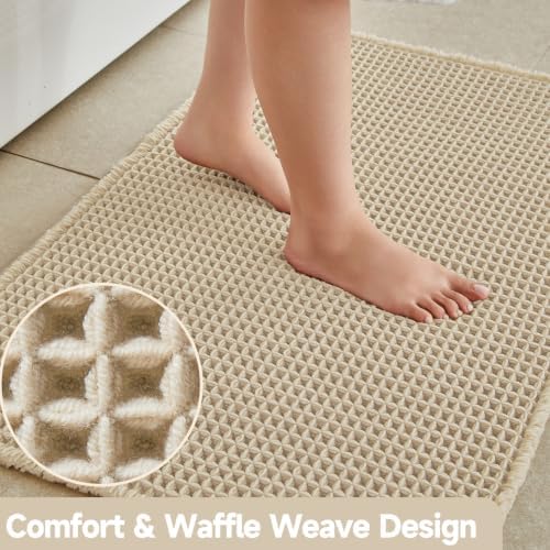 Waffle Bath Mat, Boho Bathroom Rugs Non Slip, 36x24 Pale Beige