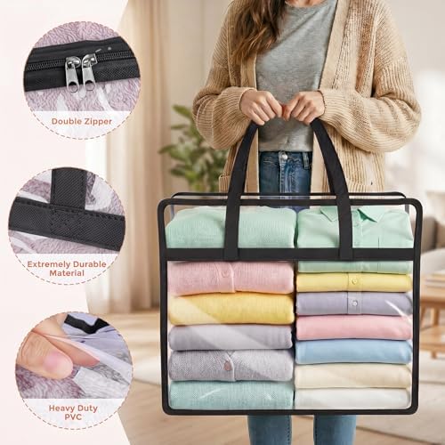 6 Pack Clear Storage Bags for Clothes, 45L Closet Organizers and Storage