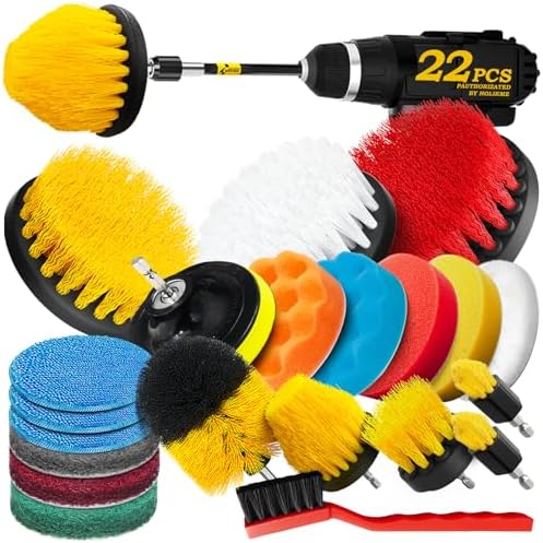 22Pack Drill Brush Attachments Set,Scrub Pads & Sponge, Buffing Pads,Power Scrubber Brush,Car Polishing Pad Kit,Wax Applicator Pad,Car Cleaning Kit,Masonry Brushes,Cleaning Supplies