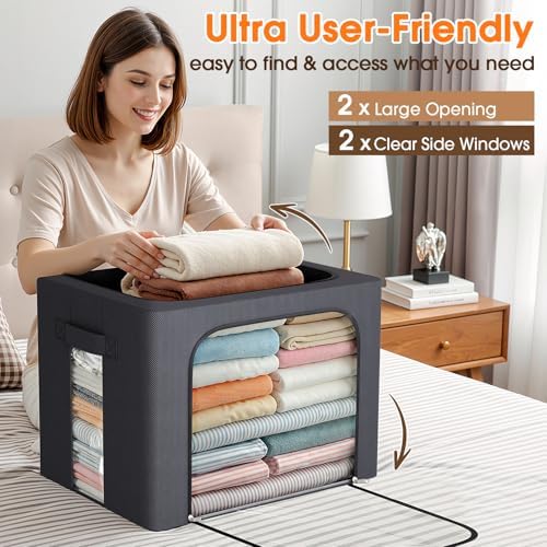 Metal Frame Clothes Storage Bins, Light Grey, 40L, 4 Pack