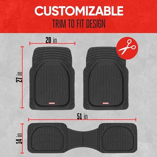 FlexTough Floor Mats for Cars, Black Deep Dish All-Weather Car Mats, Waterproof Trim-to Fit Automotive Floor Mats for Cars Trucks SUV, Universal Floor Liner Car Accessories