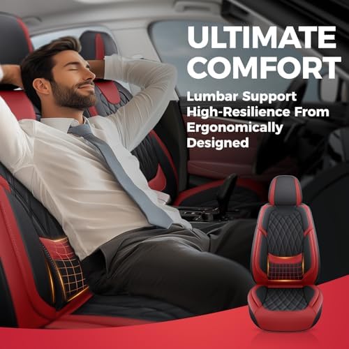 Car Seat Covers Full Set Faux Leather Universal Fit Black Red