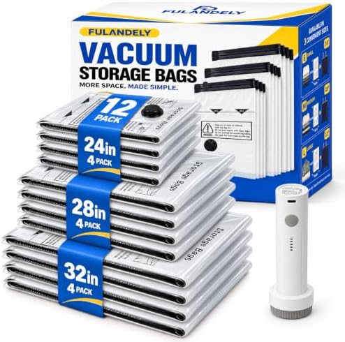 Vacuum Storage Bags, 12 Pack with Pump for Clothing and Travel