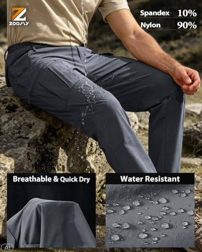 Mens Hiking Pants Lightweight Stretch Cargo Pants Nylon Quick Dry Breathable Waterproof for Casual Travel 6 Pockets