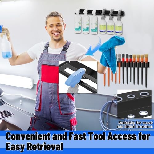 Spray Bottle Holder Wall Mount,12 Holes Car Detailing Brush Holder Rack Set