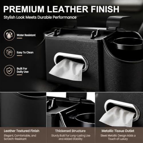 Back Seat Car Organizer, 2 Cup Holders, Tissue Holder, Phone Stand & Hooks