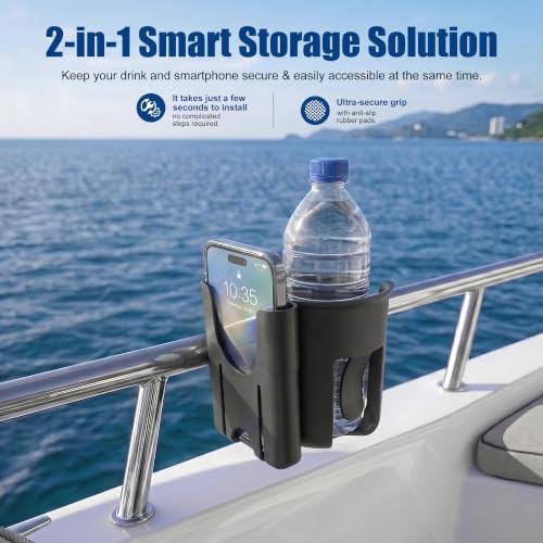 Boat Rail Cup Holder 2 Pack for Pontoon Boat, Bimini Top, Grab Bar