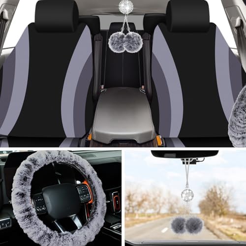 43 Pcs Fuzzy Car Seat Cover Full Set Gray, Black
