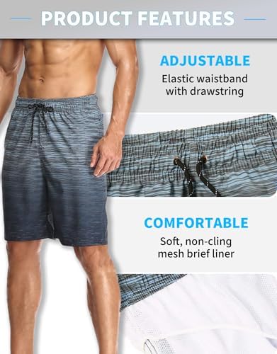 Mens Swim Trunks with Mesh Liner, Quick Dry Board Shorts