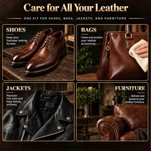 Shoe Care Kit – 16-in-1 Leather Shoe Polish, Cleaning & Conditioning Kit with Saddle Soap & Mink Oil – Black/Brown/Neutral Shoe Polish, 3 Horsehair Brushes – Premium Storage Bag – Gift for Men & Women