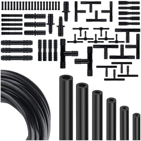 Multipurpose Vacuum Line Kit,6PCS 5Ft Vacuum Hose Automotive+64PCS Vacuum Line Connectors,Max 130PSI Silicone Hose for Variety Car Piping System Automotive Replacement Vacuum Hoses (70PCS)