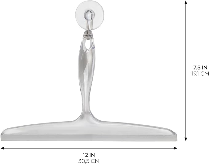 iDesign Plastic Bath Squeegee for Glass with Suction Hook Holder – 12", Clear