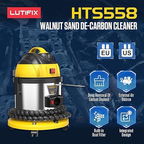 Walnut Blasting Kit for Carbon Cleaning, with 2KG Walnut Sand & 5 Pcs Adapters Automotive Engine System Intake Pipe Exhaust Valve Cleaning Machine, 1200W 110V Carbon Remover