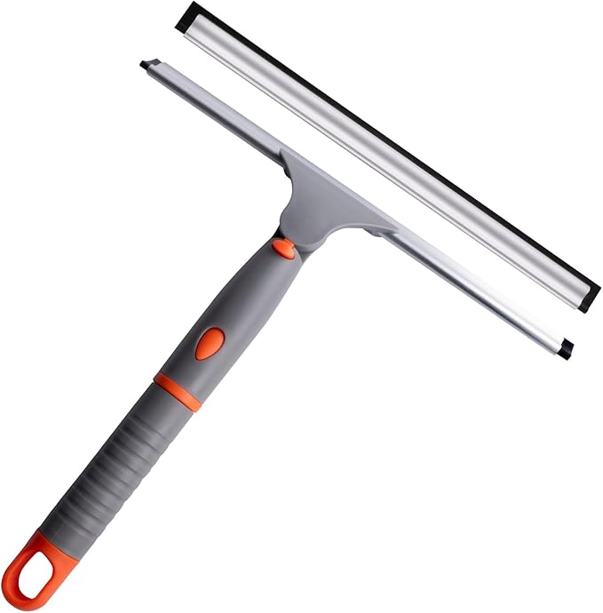 10" Swivel Window Cleaning Squeegee, All-Purpose Anti-Slip Window Squeegee with 2 Blades, Window Cleaner Tool Bathroom Squeegee for Shower Doors, Tile Shower Walls，Mirrors,Car Windshields