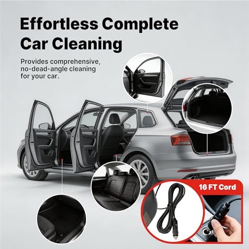 12V Car Vacuum Cleaner, 7000 Pa Handheld Vacuum, 16 FT Cord, Black