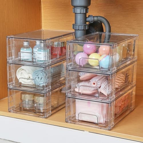4 Pack Stackable Clear Drawer with Dividers