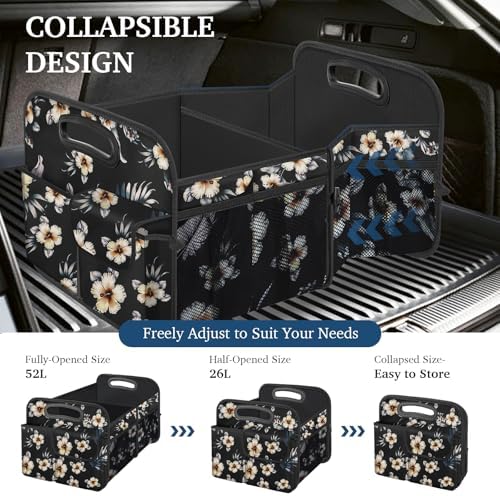 Car Trunk Organizer, Car Storage Organizer with Large Capacity Waterproof Collapsible Trunk Organizer for Car Suv/Jeep/Sedan (Hibiscus flowers, Standard)