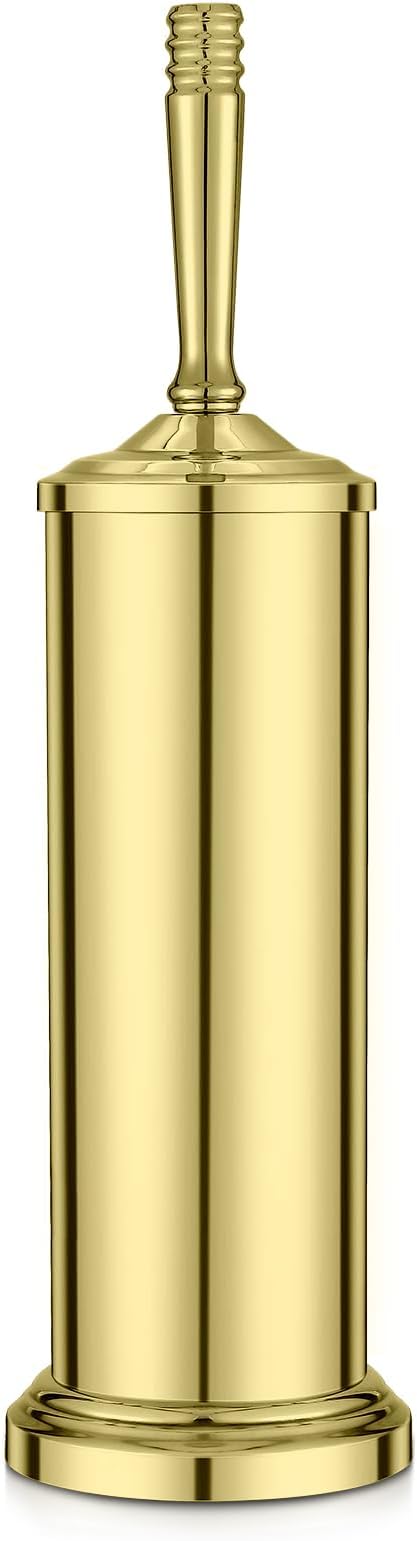 Stainless Steel Toilet Brush and Holder,Gold Toilet Bowl Brush with Long Handle for Bathroom,Toilet Brushes-Space Saving,Covered Brush, Durable, Deep Cleaning,Splash Resistant