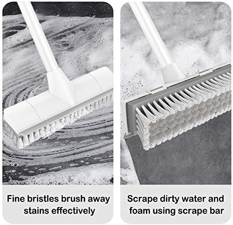 Floor Scrub Brush with Long Handle, 2 in 1 Scrape and Brush, Stiff Bristles for Cleaning Bathroom, Patio, Garage, Kitchen, Deck, Tile
