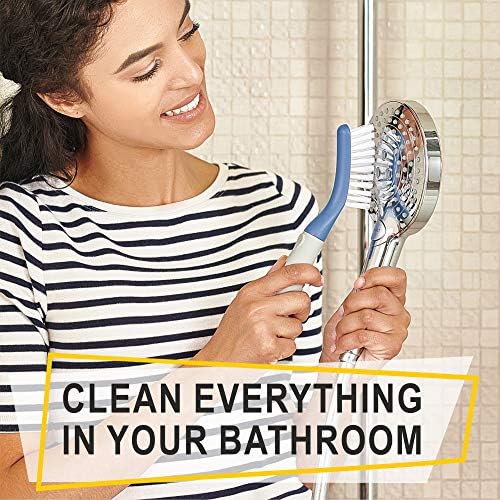 Scrub Brush Set of 3pcs - Cleaning Shower Scrubber with Ergonomic Handle and Durable Bristles - Grout Cleaner Brush - Scrub Brushes for Cleaning Bathroom/Shower/Tile/Kitchen/Floor/Bathtub/Carpet, Blue