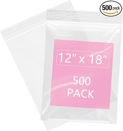 iMailer - 500 Pcs- 12" x 18" Reclosable Plastic Zip Poly Bags 2 Mil - Clear Zip Bag for Clothing, T-Shirts, Pants