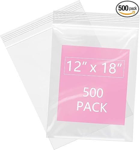 iMailer - 500 Pcs- 12" x 18" Reclosable Plastic Zip Poly Bags 2 Mil - Clear Zip Bag for Clothing, T-Shirts, Pants