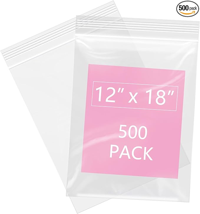 iMailer - 500 Pcs- 12" x 18" Reclosable Plastic Zip Poly Bags 2 Mil - Clear Zip Bag for Clothing, T-Shirts, Pants
