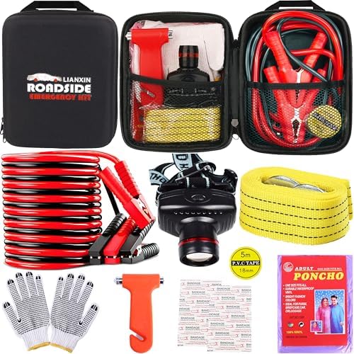 Car Roadside Emergency Kit,with Jumper Cables Car Safety Kits
