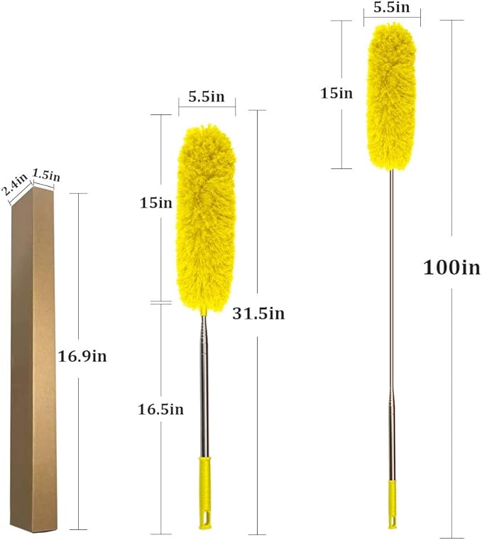 DELUX Microfiber Feather Duster Extendable Cobweb Duster with 100 inches Extra Long Pole, Bendable Head & Scratch-Resistant Hat for Cleaning Ceiling Fan, High Ceiling, Blinds, Furniture & Cars
