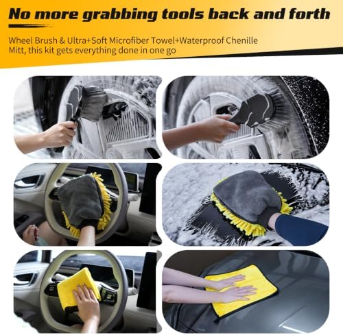 15° Curved Car Wash Brush with Long Handle, Car Wash Mop Kit