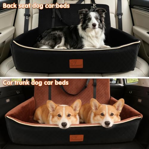 Luxury Large Dog Car Seat,Convertible to Portable Travel Dog Bed-Plush Velvet & High-Resilience Memory Foam,Universal Backseat & SUV Trunk Installation,Anti-Slip Safety Design for Medium-Large Dogs.