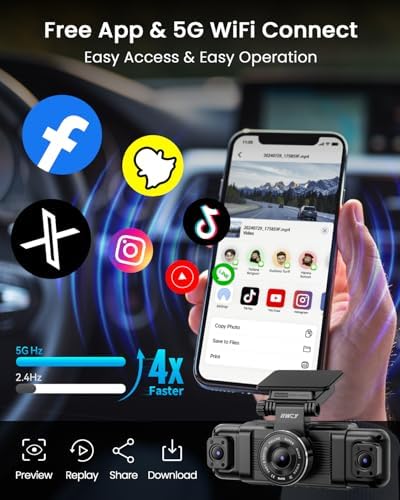 N5 4 Channel Dash Cam for Cars, 360° View 2K Front 1080P Rear Inside