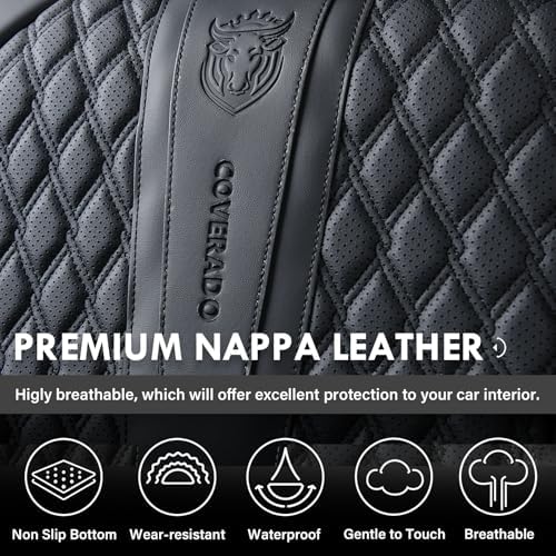 Car Seat Covers Full Set, Black Seat Covers for Car with Lumbar Support, Nappa Leather Seat Covers Waterproof Car Seat Protectors Universal Fit for Most Cars SUV Trucks