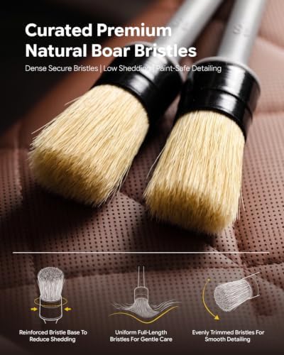 Car Detailing Brush Set Boar Hair 4 Pack Interior Exterior Vents