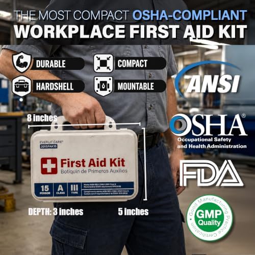 Small OSHA-Compliant First Aid Kit | ANSI Class A Type III, Mountable Emergency Kit with Metal Detectable Bandage for Business, Manufacturing, Industrial, Commercial Kitchen & Restaurant
