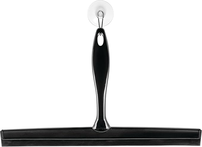 iDesign Bathroom Shower Squeegee with Wall Hook - Black/Clear