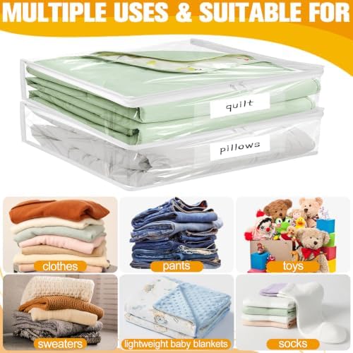 Plastic Storage Bags with Easy-Glide Zipper, Pack of 6, Durable Clear Vinyl Zippered Storage Bags for Clothes Sweaters Comforters Blankets Sheets Bedding (23.6 x 16.9 x 13.8 Inch, Transparent White)