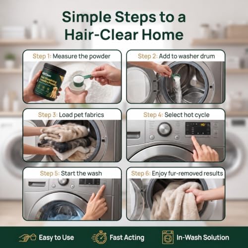 K9 Clean Pet Hair Dissolver, Hair Dissolver for Washing Machine, Enzyme Laundry Powder for Dog and Cat Coat, Helps Release Embedded Fur from Bedding, Clothes and Blankets, 10.58 oz