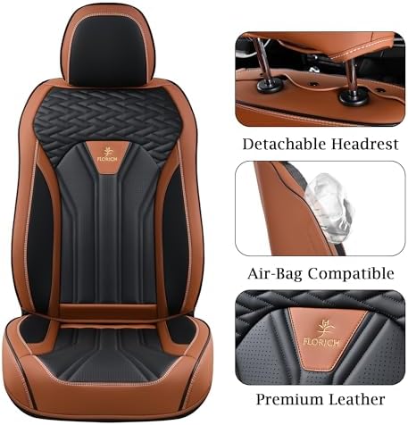Leather Seat Covers, Seat Covers Full Set, Car Seat Protectors 5 Seats,Automotive Seat Covers Fit for Most Cars Trucks-Brown&Black
