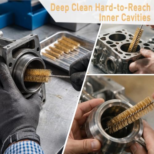 Brass Wire Tube Brush Set, 8 Sizes 6-25mm 11.8in, for Auto & Pipe Cleaning