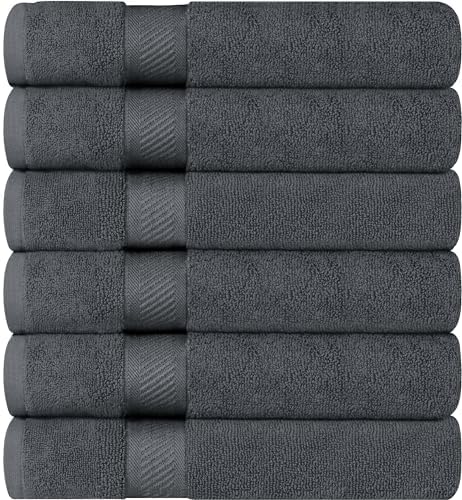 6 Pack Medium Bath Towels, 24x48 in, 100% Cotton, Grey