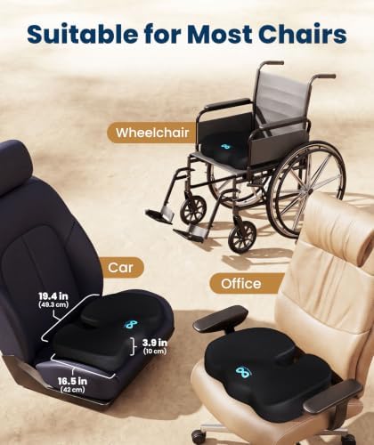Doctor Recommended Memory Foam Seat Cushion for Office Chairs & Car - Ergonomic Office Desk Accessories - Cushions for Tailbone Pain Relief, Sciatica (Black, X-Large)