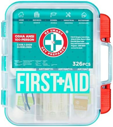 First Aid Kit, Teal, 326 Piece, Exceeds OSHA and ANSI Guidelines 100 People - Office, Home, Car, School, Emergency, Survival, Camping, Hunting and Sports